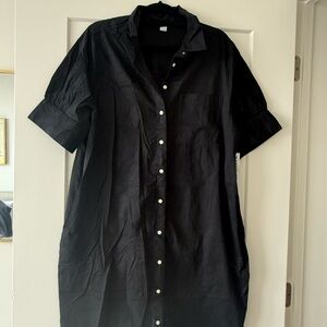 Old Navy Black Casual Button-Down Linen Shirt Dress